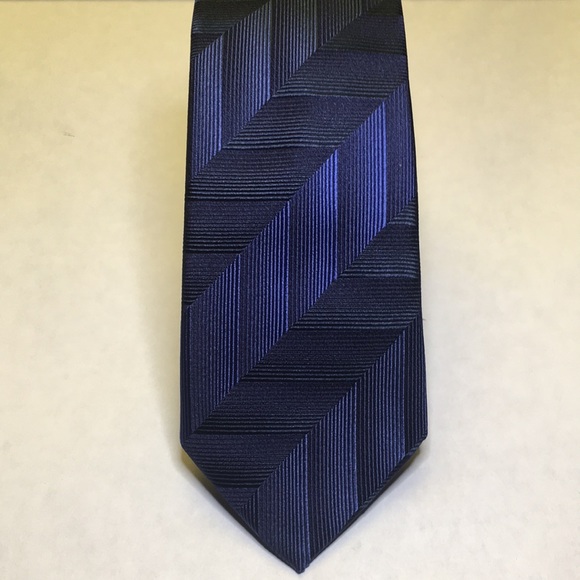 Haight & Ashbury blue/black multi-stripe diagonal striped narrow tie. 100% silk - Picture 2 of 10